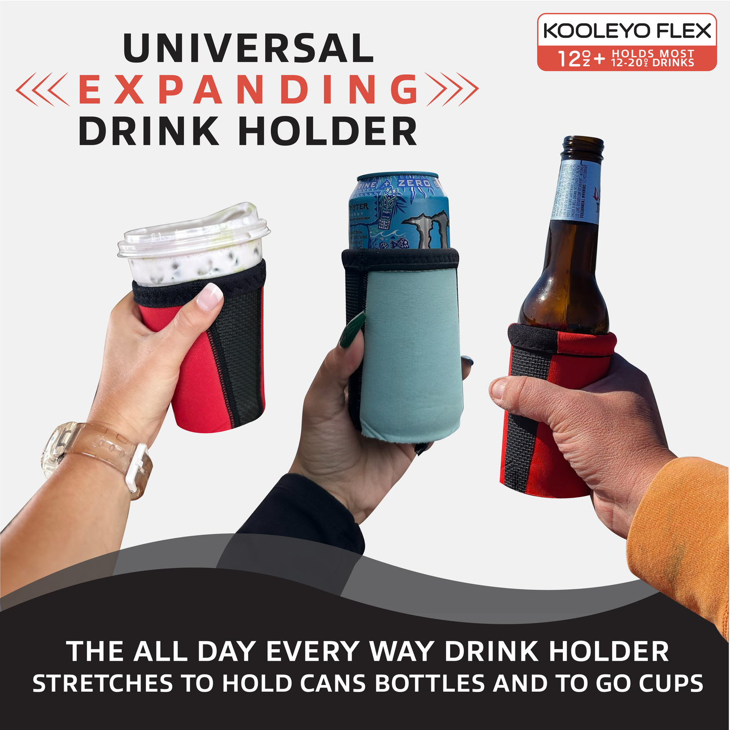 KLIX® Kooleyo® Flex Clip | Drink Holster 12oz, 16oz, 20oz Insulated Can Cooler